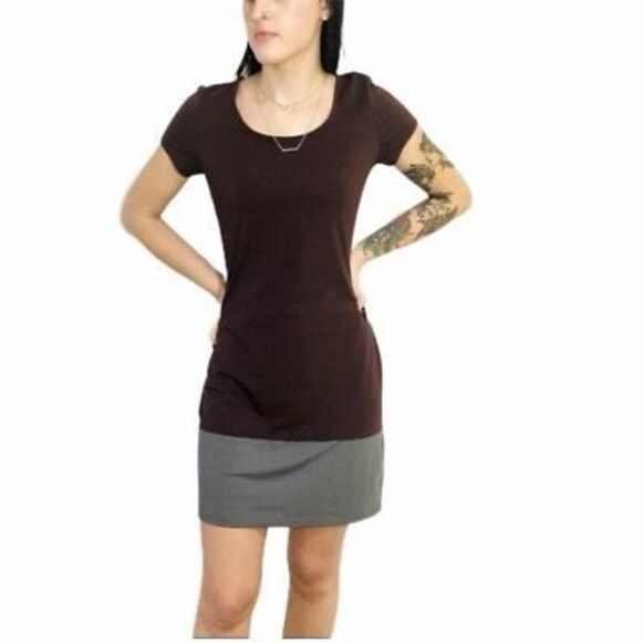 ATHLETA Women’s Maroon Gray Short Sleeve Ella Sheath Dress Size Medium Style #13 - Picture 1 of 8